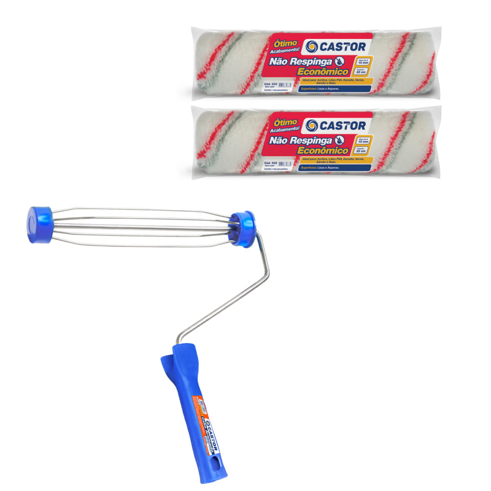 Kit 2 Rolos de Pintura Não Respinga + 1 Cabo - Castor - Home & Living