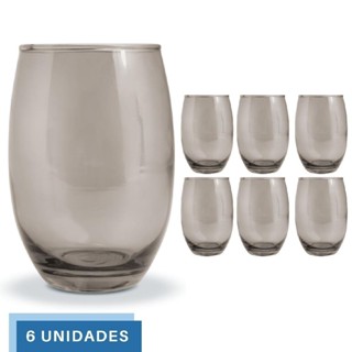 Copo De Vidro 450ml Redondo BELLAGIO Jogo com 6 Cinza Luxo em Oferta na Shopee