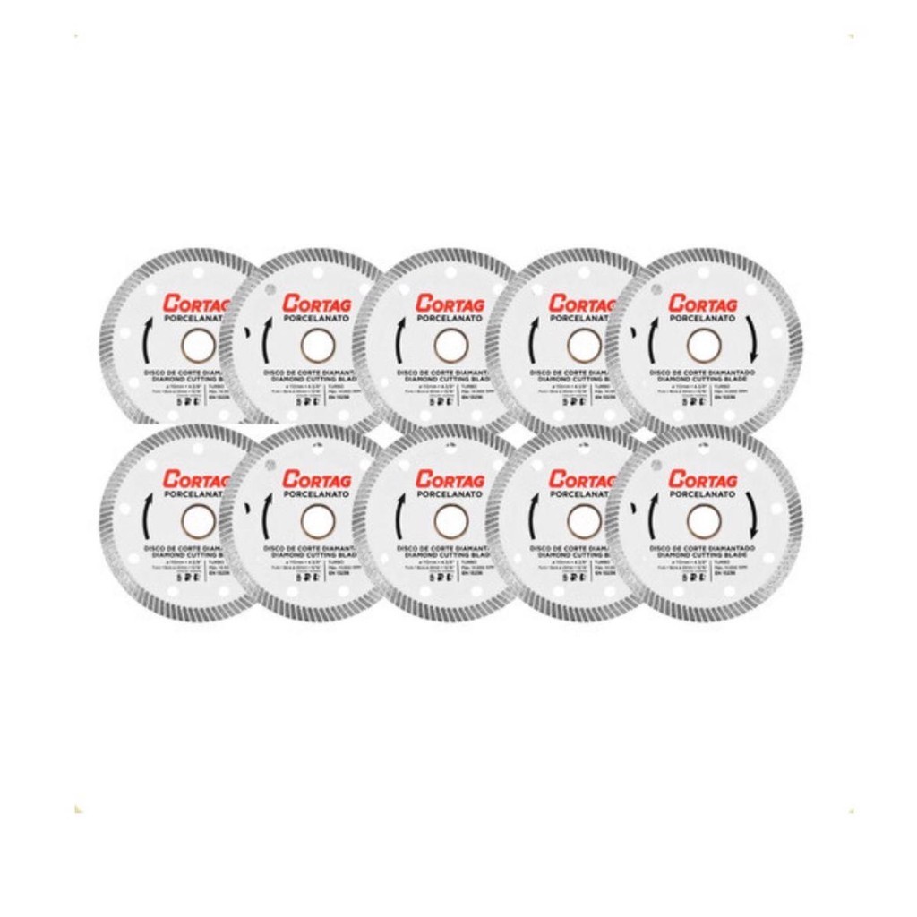Kit 10 Disco Corte Porcelanato Diamantado Turbo 110mm Cortag em Oferta na Shopee