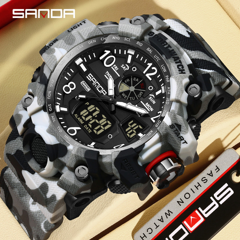 Sanda Esportes À Prova D'água Camuflagem Militares Cidade De Ao Ar Livre Relógio Masculino Multifuncional SD3358-7 em Oferta na Shopee