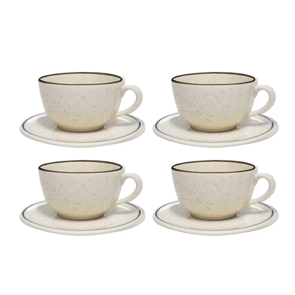 Jogo Xicaras de Chá Café Com Pires Kit 4pcs 200ml Cerâmica Oxford Unni Brisa em Oferta na Shopee