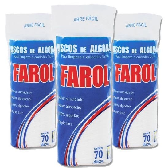 kit 3 Algodão Hidrófilo Disco Farol 70 Unidades Limpeza Facial Maquiagem Estética Algodão De Disco