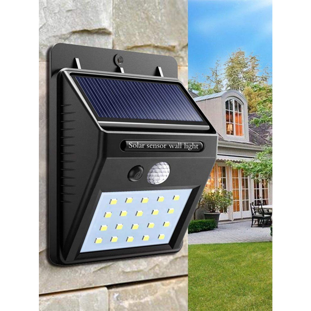 Luminária De Parede Energia Solar Com Sensor De Movimento Presença 20 Leds Bateria Lâmpada Luz À Prova D' Água Fotocélula