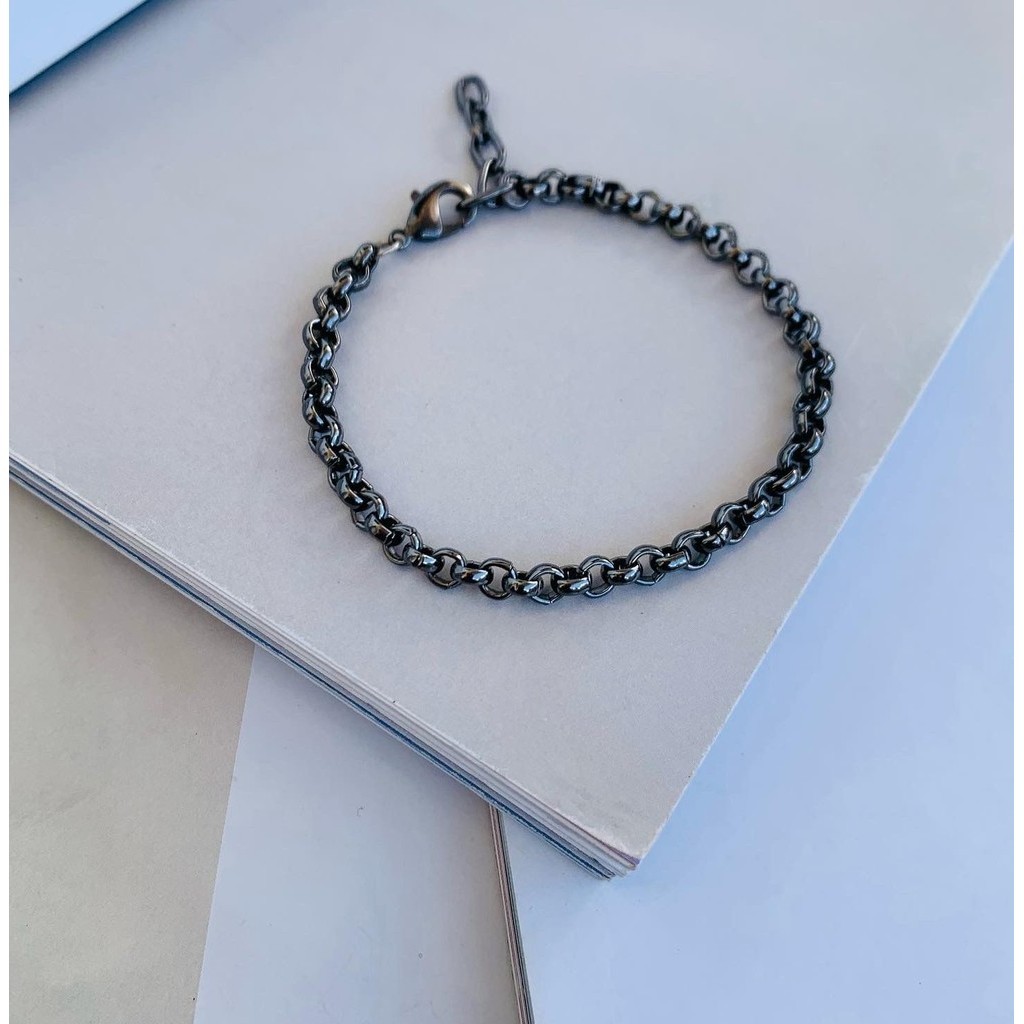 Pulseiras Unissex Semi Joia mini elo português a Ródio Negro
