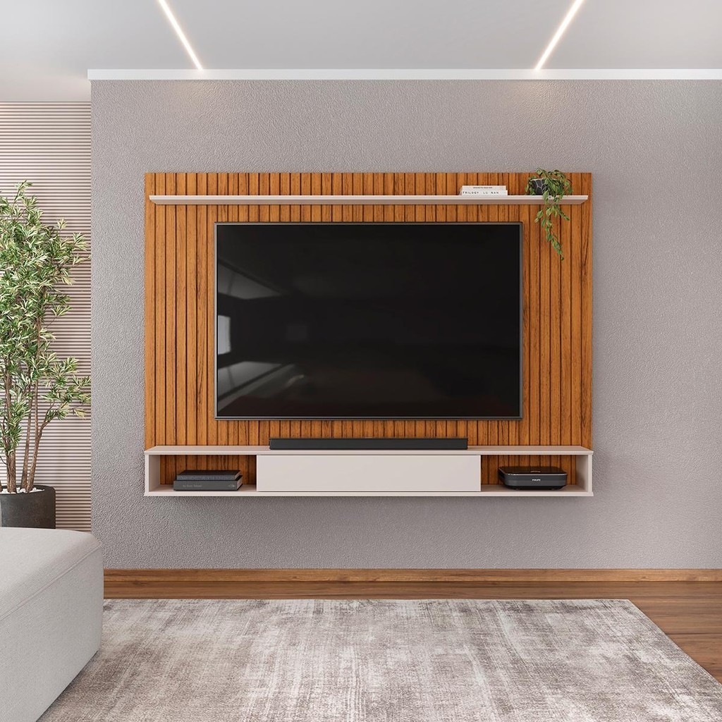 Painel para TV até 70 Polegadas 1 Prateleira DJ Móveis Rio Freijó Off White em Oferta na Shopee