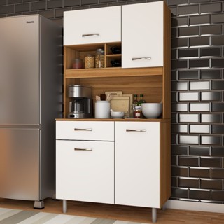Cozinha Compacta Glória 4 Portas 1 Gaveta Freijó/Branco - Panorama Móveis em Oferta na Shopee