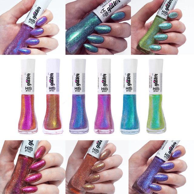 Kit 6 Esmaltes Hits Diamante Glitter Refletivo Multichrome