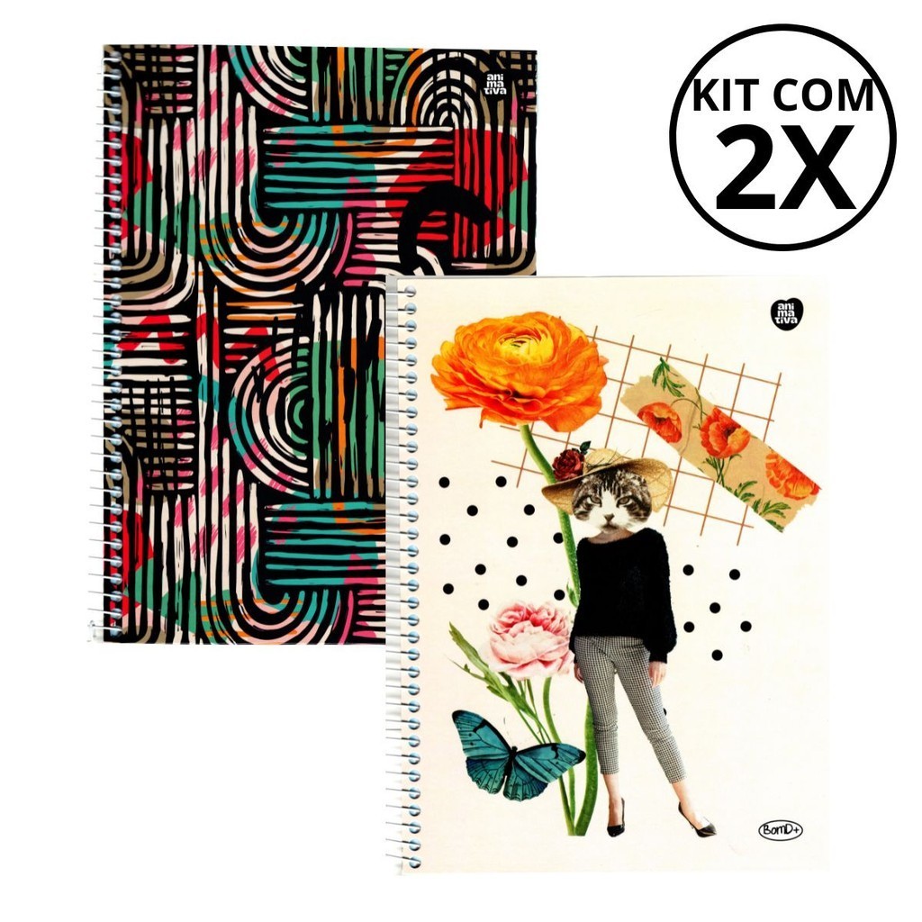 Kit Com 02 Caderno 10 Matérias Feminino 160 Folhas Cada - Animativa em Oferta na Shopee