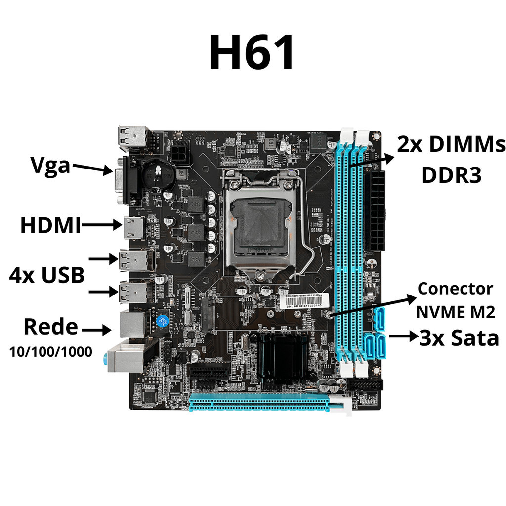 Kit Upgrade Processador Intel I5 3470 + Placa Mãe H61 + Memória RAM 16gb DDR3 + Cooler - detalhe