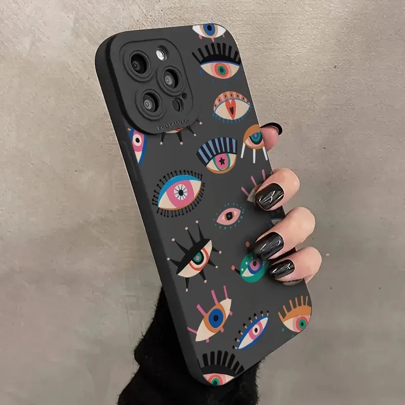 Capa De Telefone Com Padrão De Olhos Malignos Coloridos Para Samsung A05 A05S A35 A54 A15 A35 A55 A14 A24 A25 A75 A13 A23 A33 A53 A73 A32 A52 A52S A72 Silicone Líquido À Prova De Choque