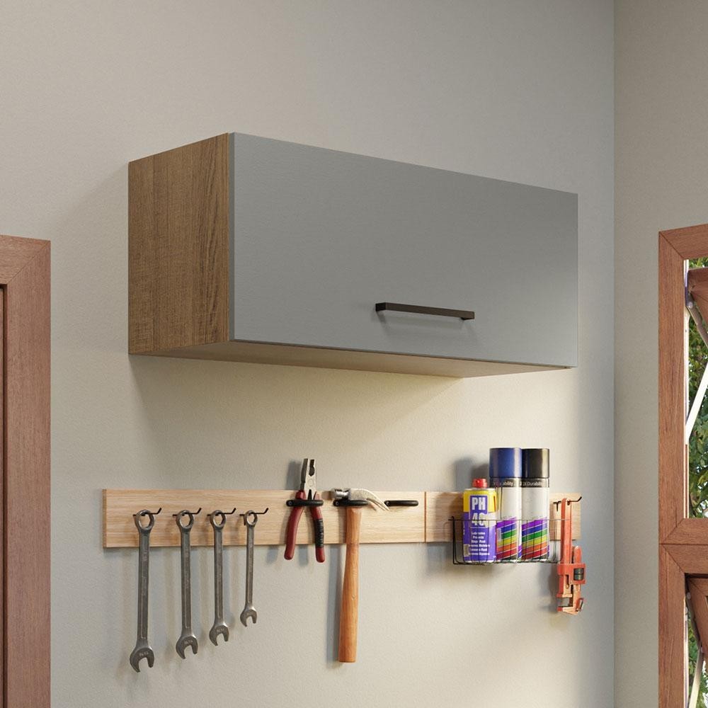 Armário Aéreo Multiuso 80cm 1 Porta Basculante Rustic/Cinza Agata Madesa em Oferta na Shopee