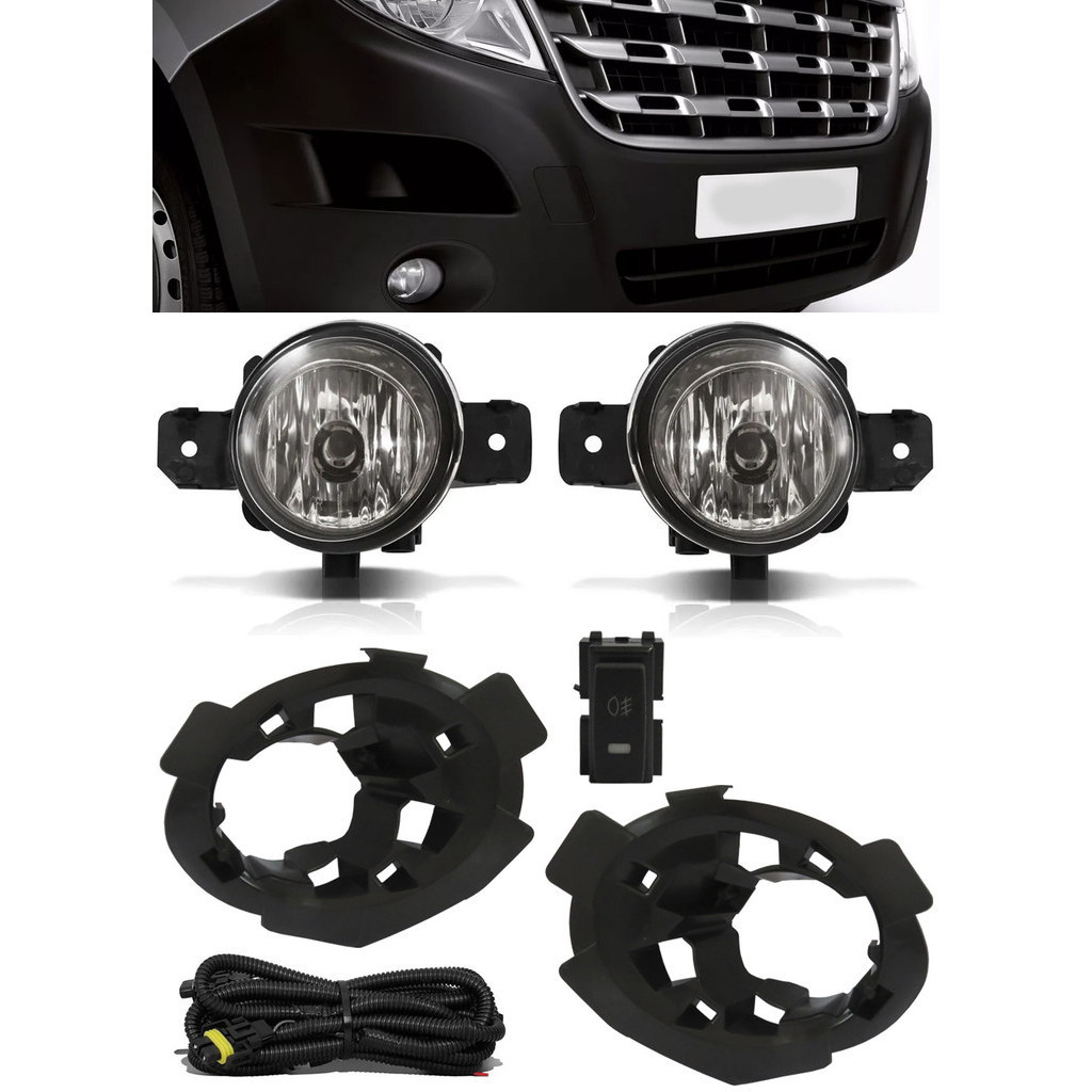 Kit Farol de Milha Renault Master 2015 em Diante Com Moldura e Botão Painel