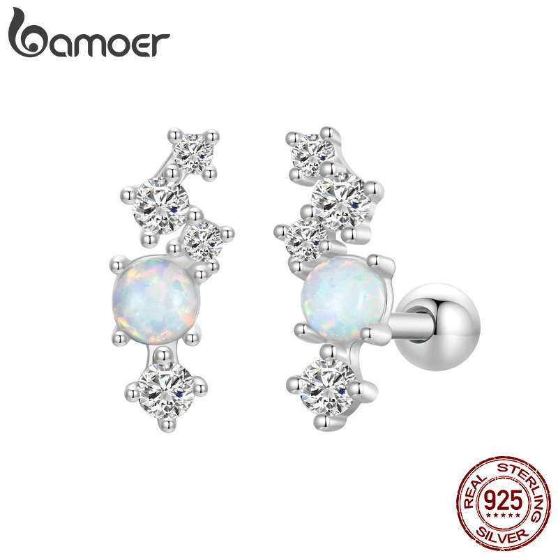 Bamoer 925 Sterling Sliver Studs Brincos Opala Jóias Requintadas Presentes Para Mulheres SCE1783 em Oferta na Shopee
