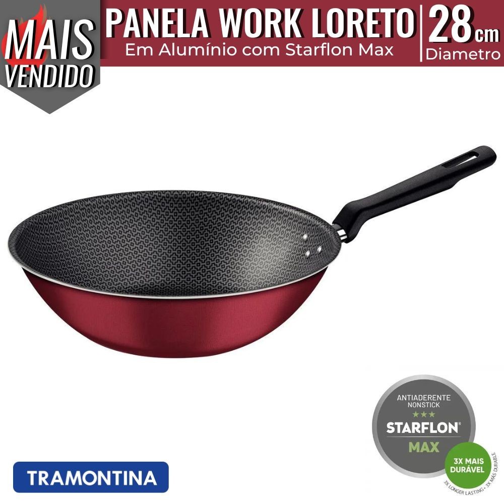 Panela Wok Tramontina 28cm Loreto Alumínio Antiaderente 3,6L Frigideira Work Cozinha Starflon Max