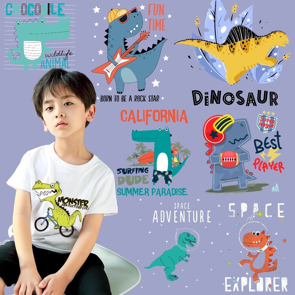 Impressão De Dinossauro Adesivo De Carimbo Quente Condutor Térmico Lavável Dos Desenhos Animados DIY Camiseta Saco Decor