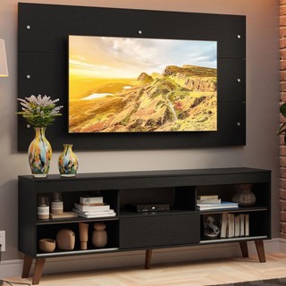 Rack com Painel para TV até 65 Polegadas com Pés Preto Texas Madesa em Oferta na Shopee