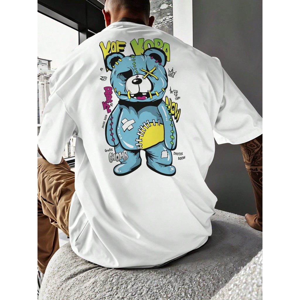 Camiseta Oversized Streetwear Estampada Urso Anjo Bear anime estilo americano Hip-hop