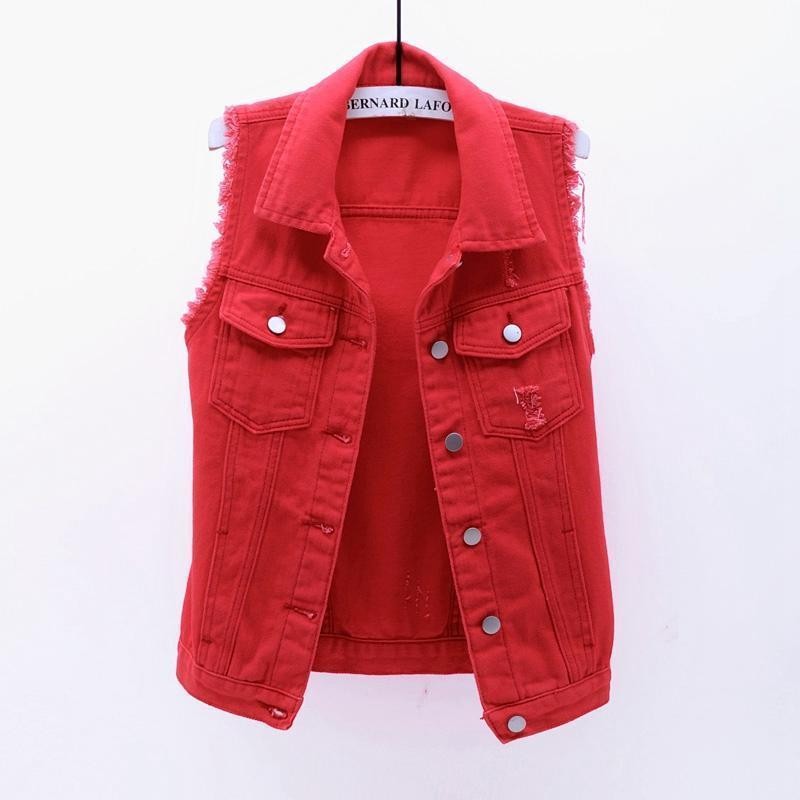 Multi-cor seleção Denim colete feminino curto moda primavera verão fino-ajuste desgastado sem mangas jaqueta rasgado top