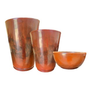 Kit 3 Vasos para Plantas em Polietileno  Marmorizado Coluna Redonda 1,2,3 Com Prato Coletor Marrom em Oferta na Shopee