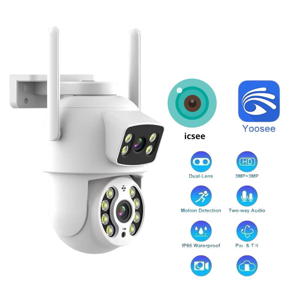 Kit Câmera Dome IP Wireless PTZ de Dupla Lente Detecção de Humanos com IA Segurança Residencial