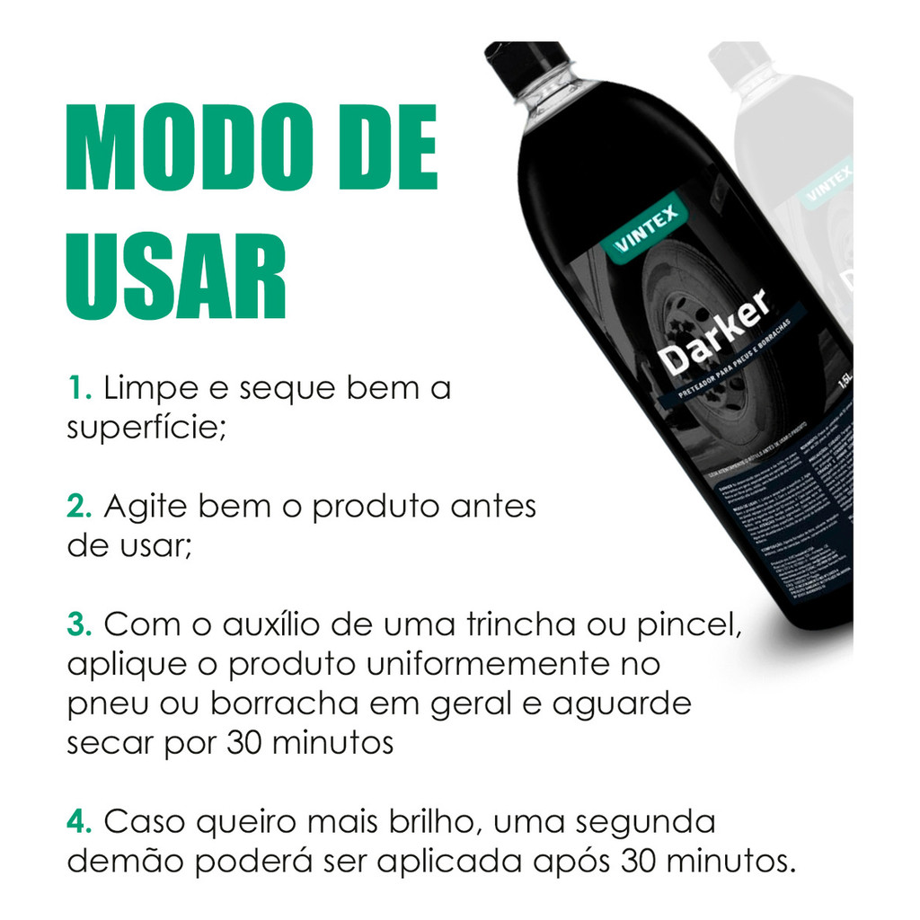 Detalhes do Preteador Darker 1,5L Vonixx: Filme Seco e Resistente para Pneus