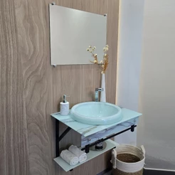 Gabinete Vidro Para Banheiro Lavabo 60 50 40cm C/ Cuba Chapéu - Cores