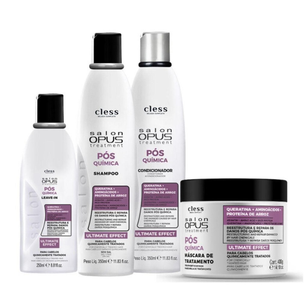 Kit Salon Opus Pós Química 4pcs (Sh e Cond 350ml + L-in 250ml + Masc 400g)