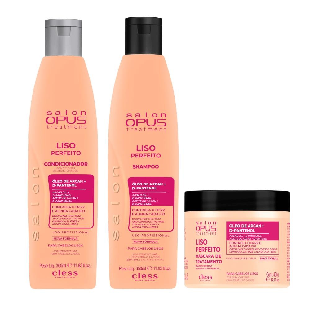 Kit Liso Perfeito Shampoo Condicionador e Mascara Salon Opus em Oferta na Shopee