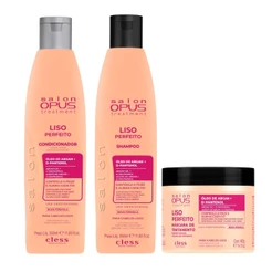 Kit Liso Perfeito Shampoo Condicionador e Mascara Salon Opus