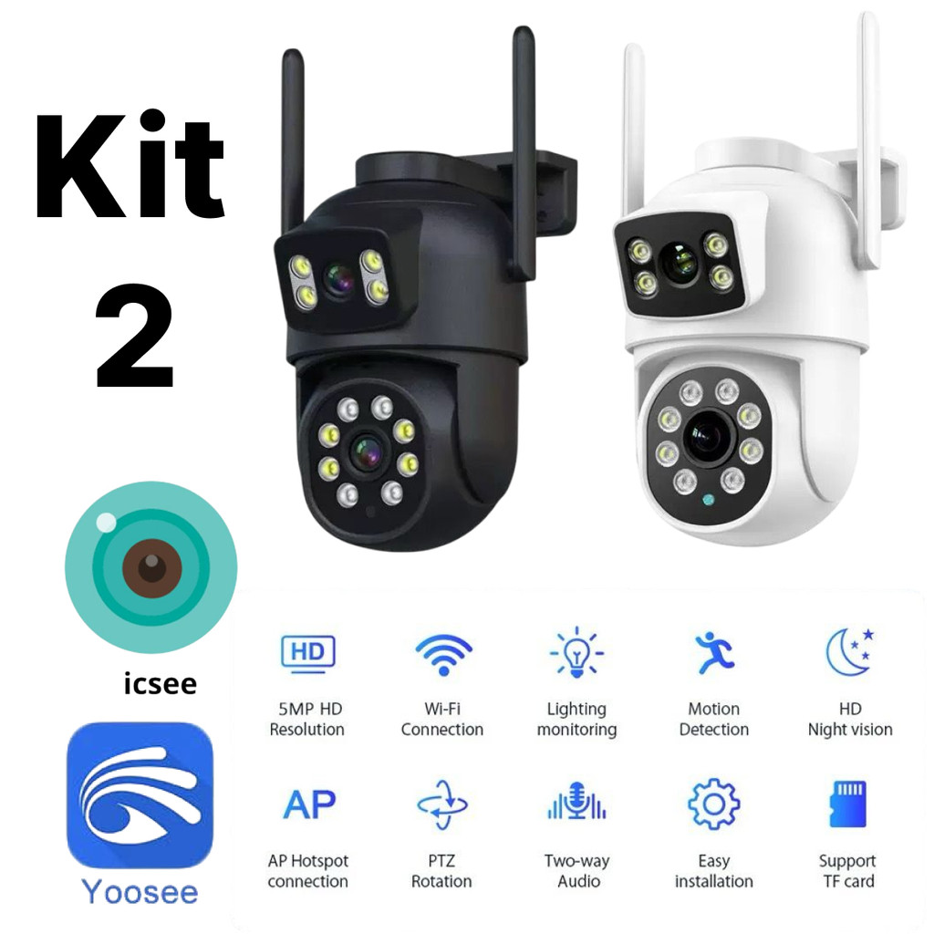 Kit 1 - 2 Câmera Dome IP Wireless PTZ de Dupla Lente Detecção de Humanos com IA Segurança Residencial