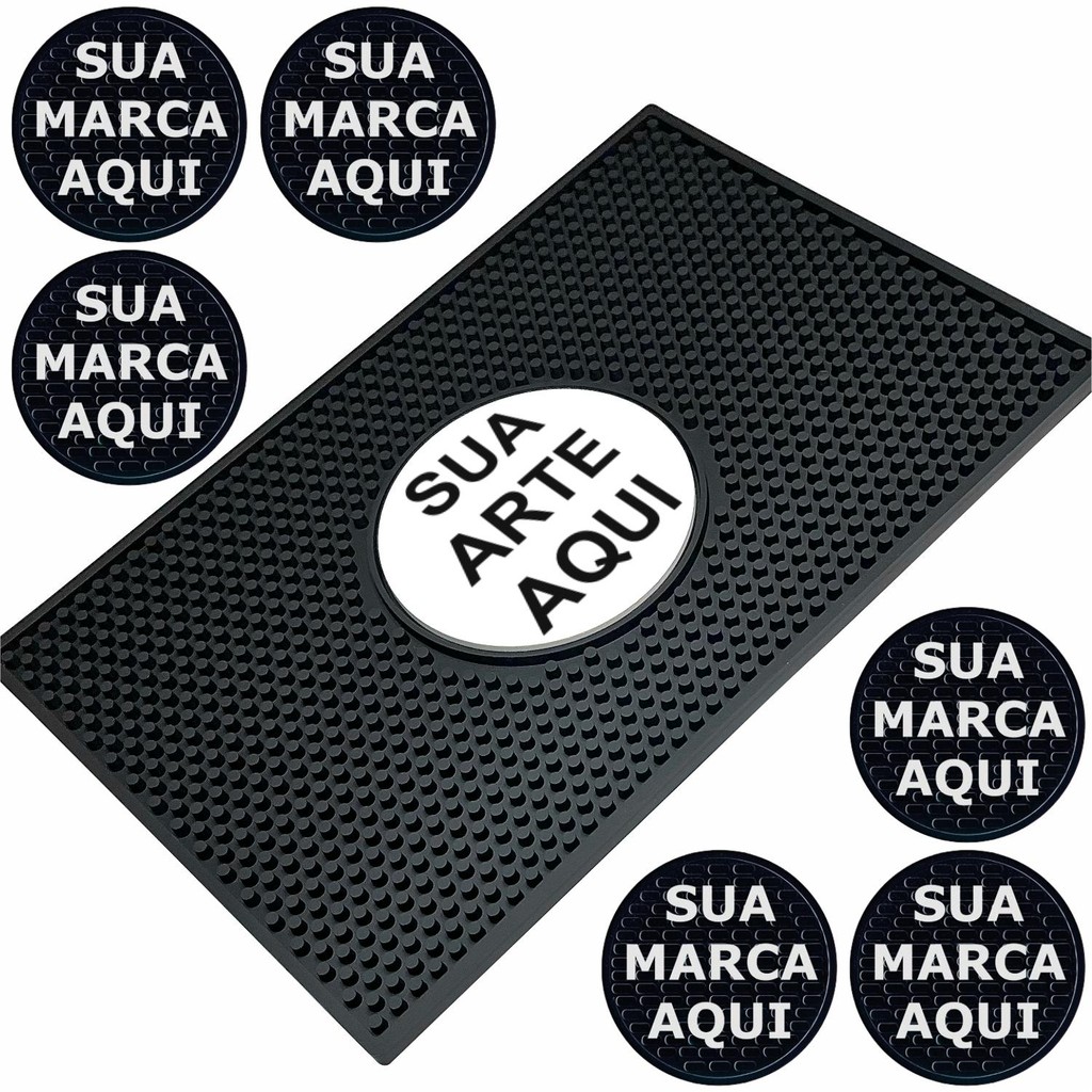 Bar Mat 45X30cm + 6 Porta Copos Personalizado Com Sua Logo ou Arte Tapete Emborrachado - Lootus