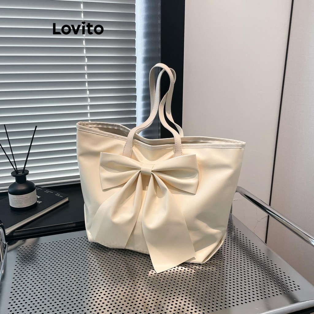 Lovito Sacola Casual com gravata borboleta lisa Bolsa de ombro fofa e elegante para mulheres LFA73102 - Women Bags