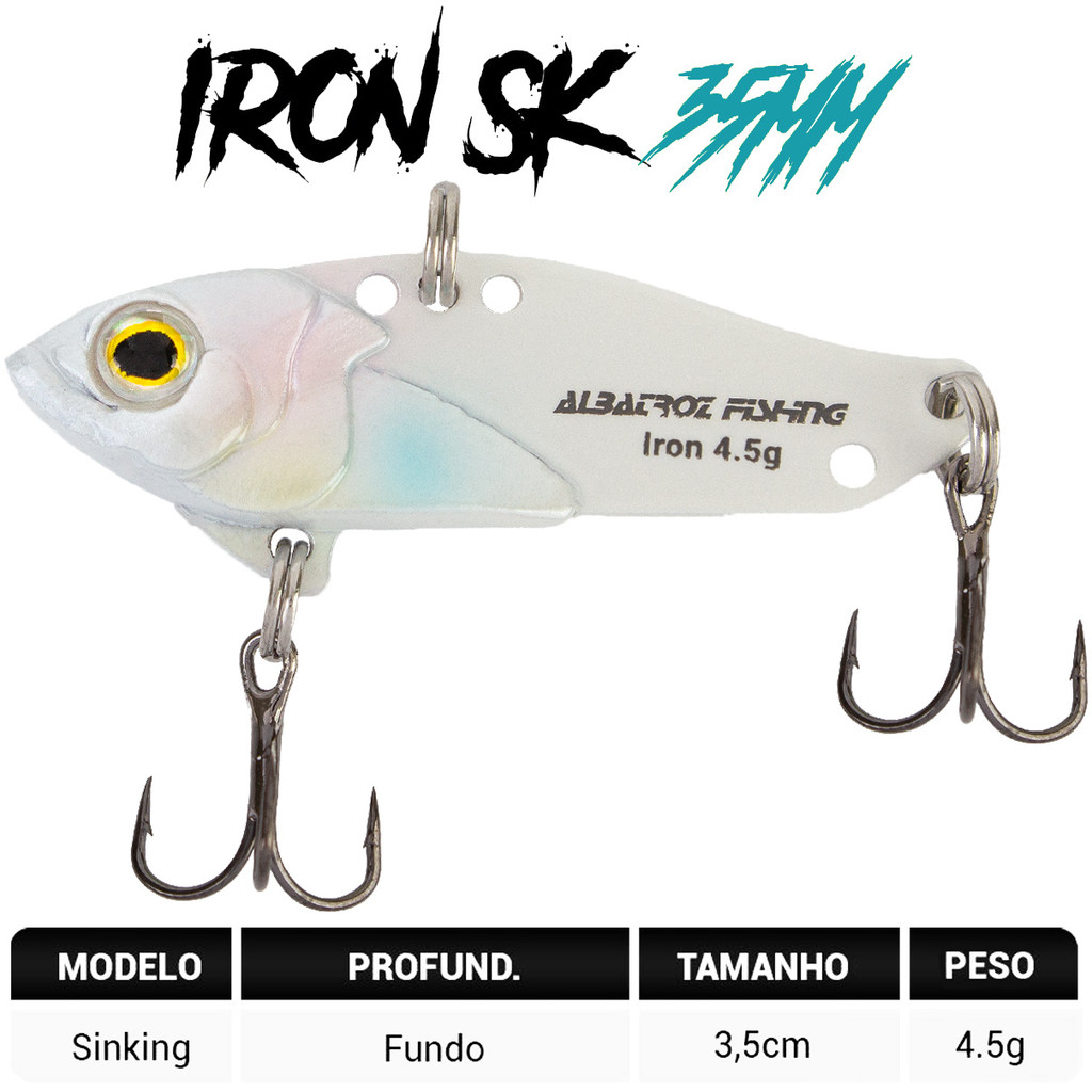 Isca Artificial Albatroz Ferrinho Iron Vibe 4,5g 35mm Branco 03 Fundo para Tilápia Brack Bass Joana
