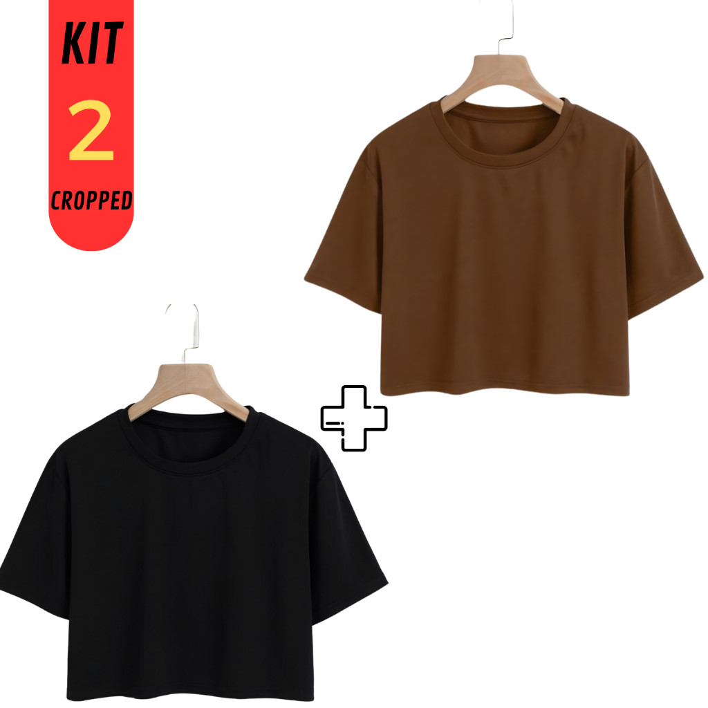 Kit 2 Camiseta Feminina Tshirt Cropped Oversized 100% Algodão Blusa Soltinha Confortável