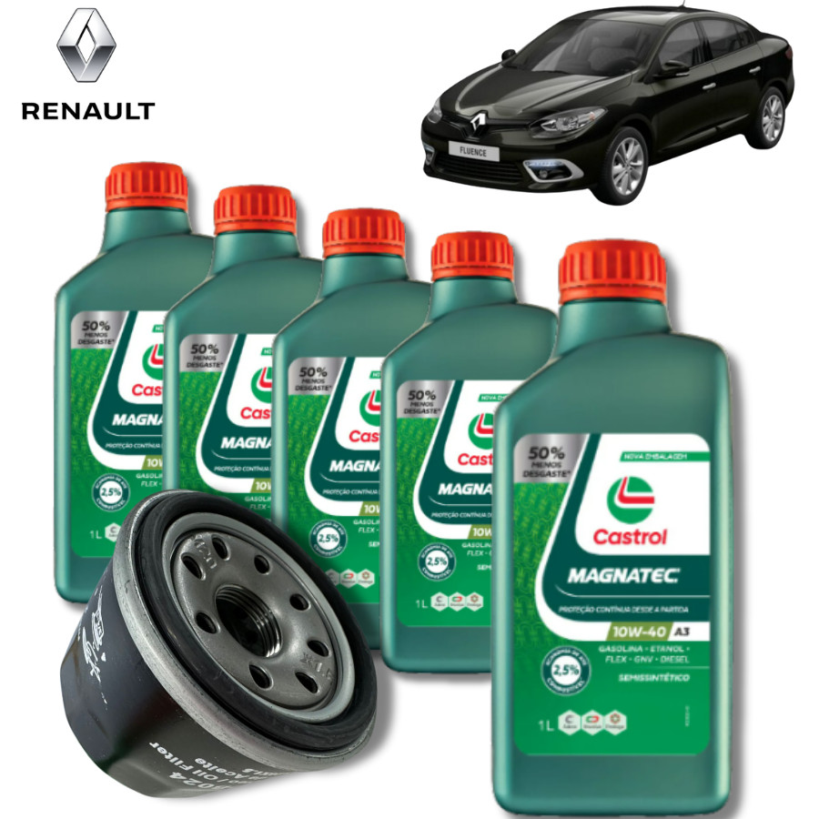 KIT TROCA DE ÓLEO CASTROL 10W40 + FILTRO (FLUENCE 2.0 Dynamique)