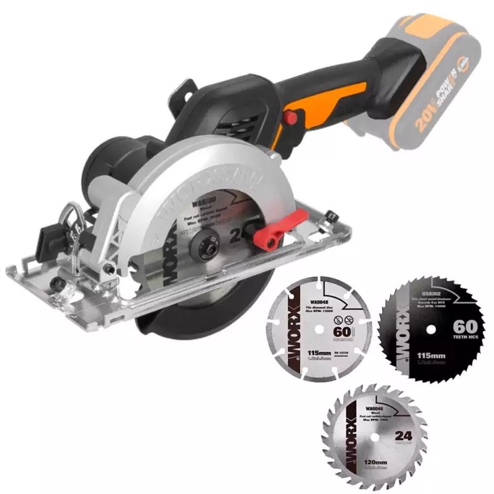 Serra Circular 20V MAX WORKSAW WX531.9 com 3 Discos s/ Bateria e Carregador WORX em Oferta na Shopee
