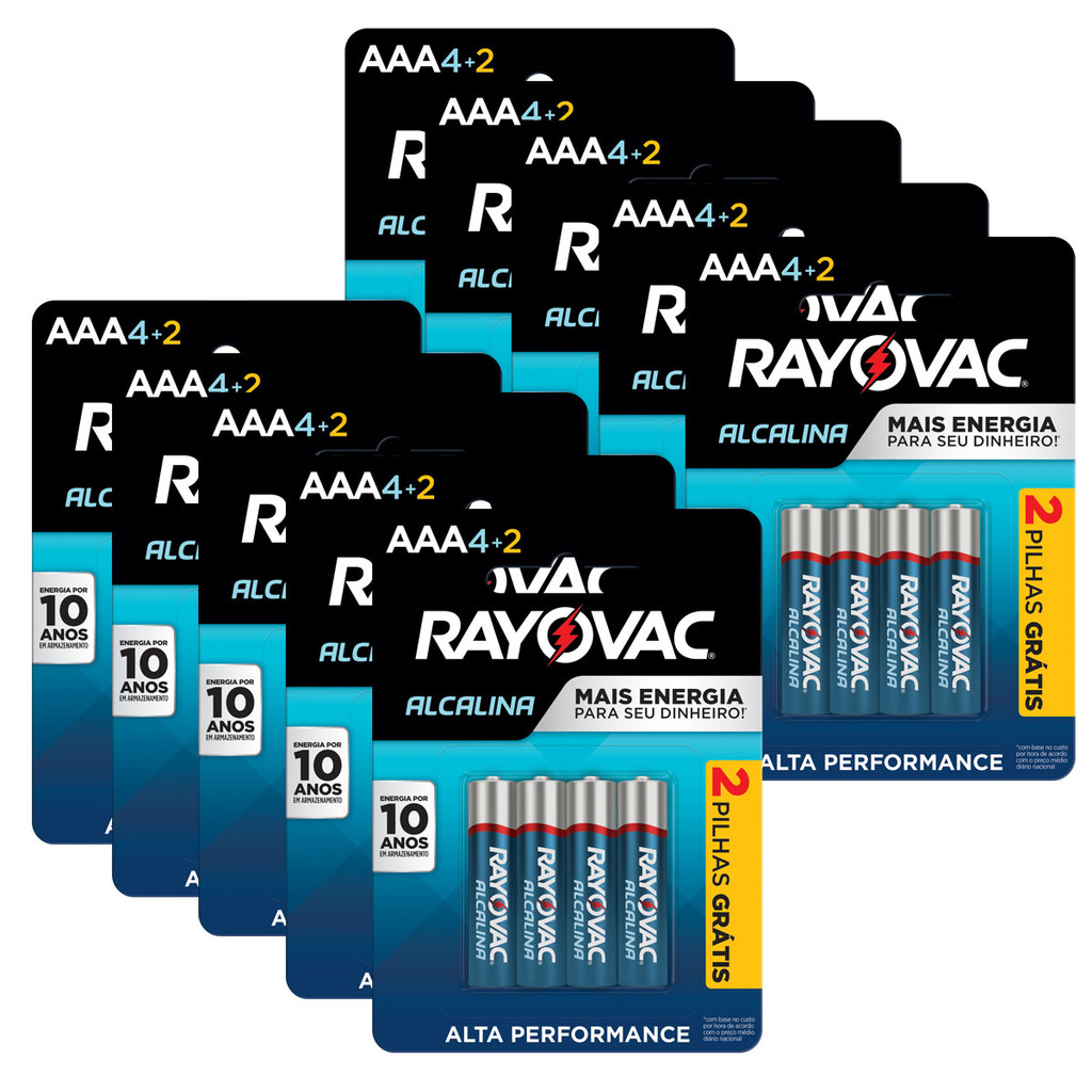Pilha Alcalina AAA Rayovac Bateria 3A Palito kit 60 unidades