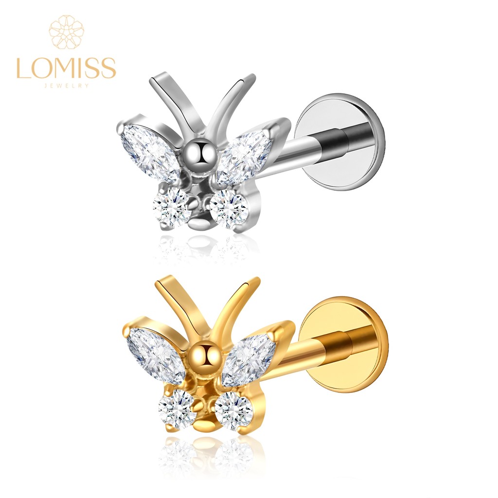 Piercing Orelha Helix Conch Labret Aço Cirúrgico Borboleta Zircônia em Oferta na Shopee