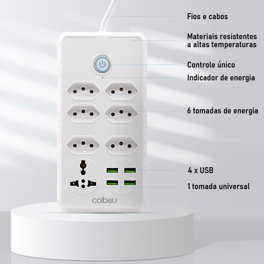 Régua Filtro de Linha com 7 Tomadas Extensão Elétrica 1 Universal 4 USB Bivolt 10A 110v/220v em Oferta na Shopee
