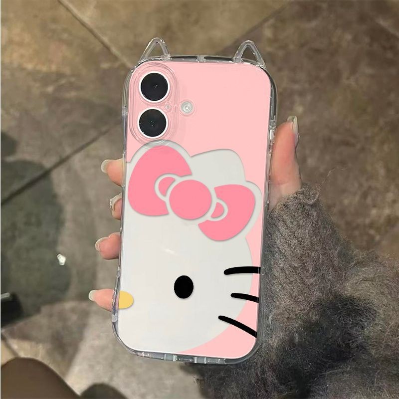 Bier Hello Kitty Adequado para Apple 16 Capa de telefone 16PROMAX Capa de telefone com orelha de gato 13 14 15 Capa maci