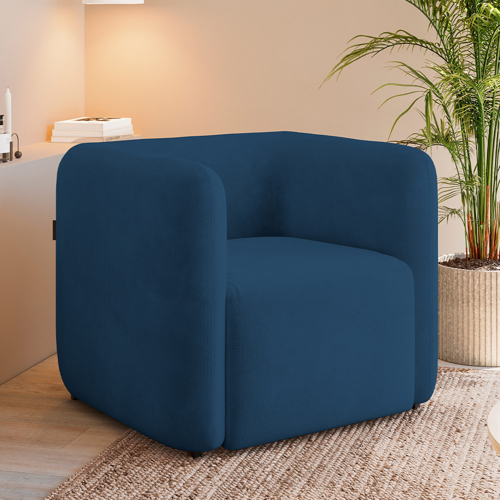 Poltrona Decorativa Para Sala de Estar Fixa Living Peônia K01 Veludo Azul Marinho - Lyam Decor em Oferta na Shopee