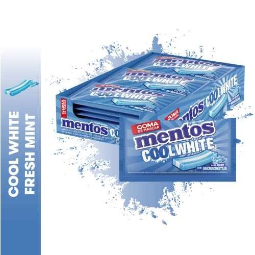 Chicle Mentos Cool White 3 camadas Menta Fresca 15 Unidades