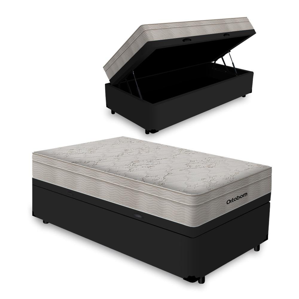 Cama Box Baú com Colchão de Molas Ensacadas Ortobom AirTech SpringPocket Solteiro 88cm em Oferta na Shopee