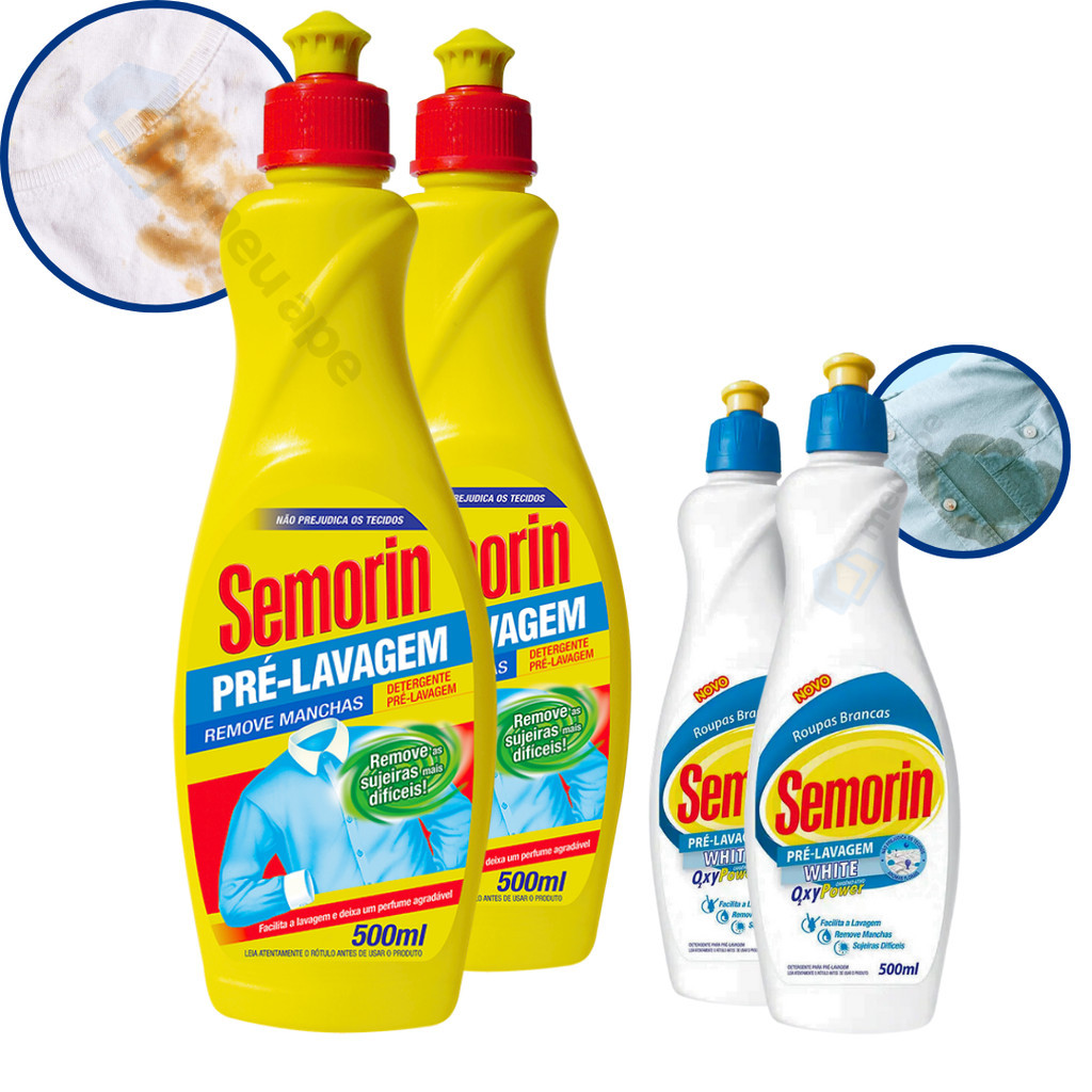Tira Manchas Detergente Pré-Lavagem Removedor de Manchas Gordura Roupa Branca Tecido Semorin 1Litro em Oferta na Shopee