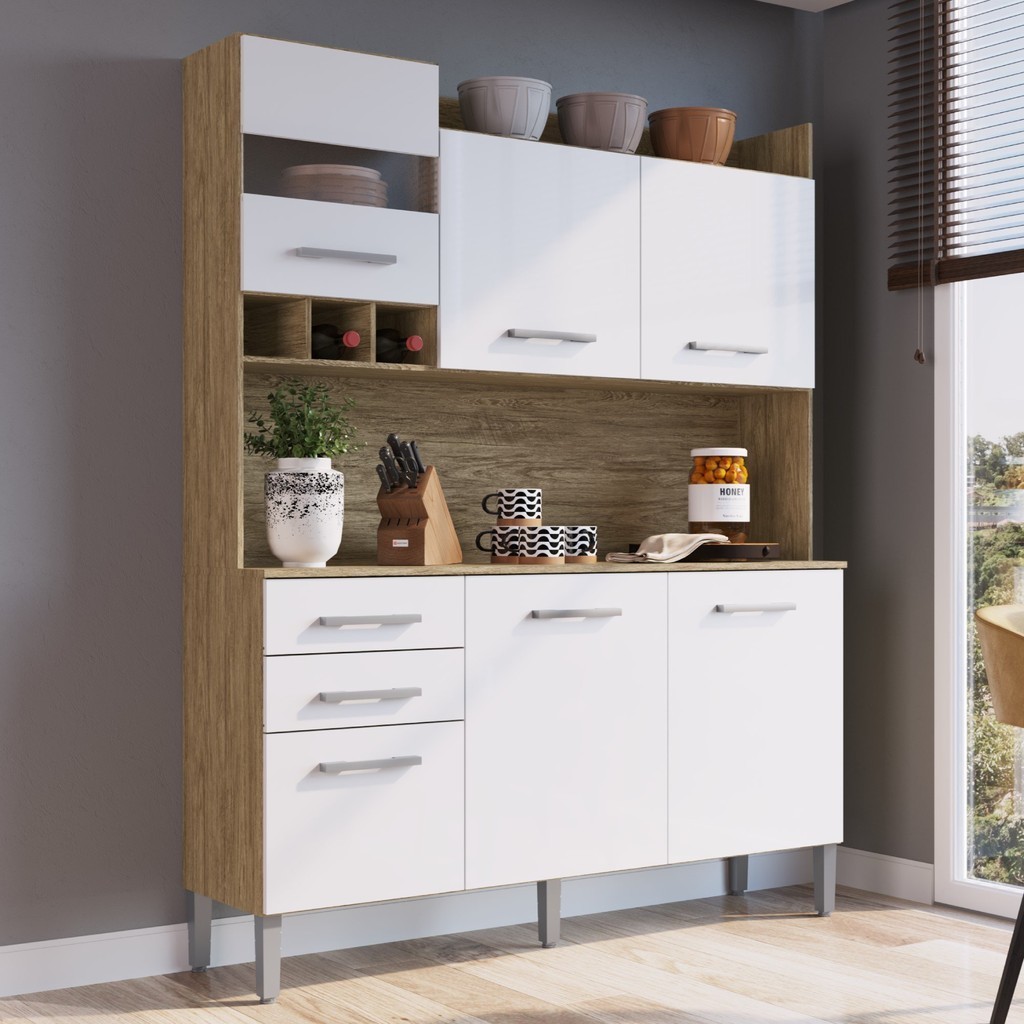 Armário de Cozinha 6 Portas e 2 Gavetas  Branco/Gelo em Oferta na Shopee