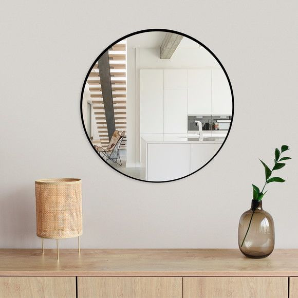 Espelho Redondo Com Borda 30x30 Moldura e pendurador Couro Adnet Espelho de pendurar Decoração Provençal