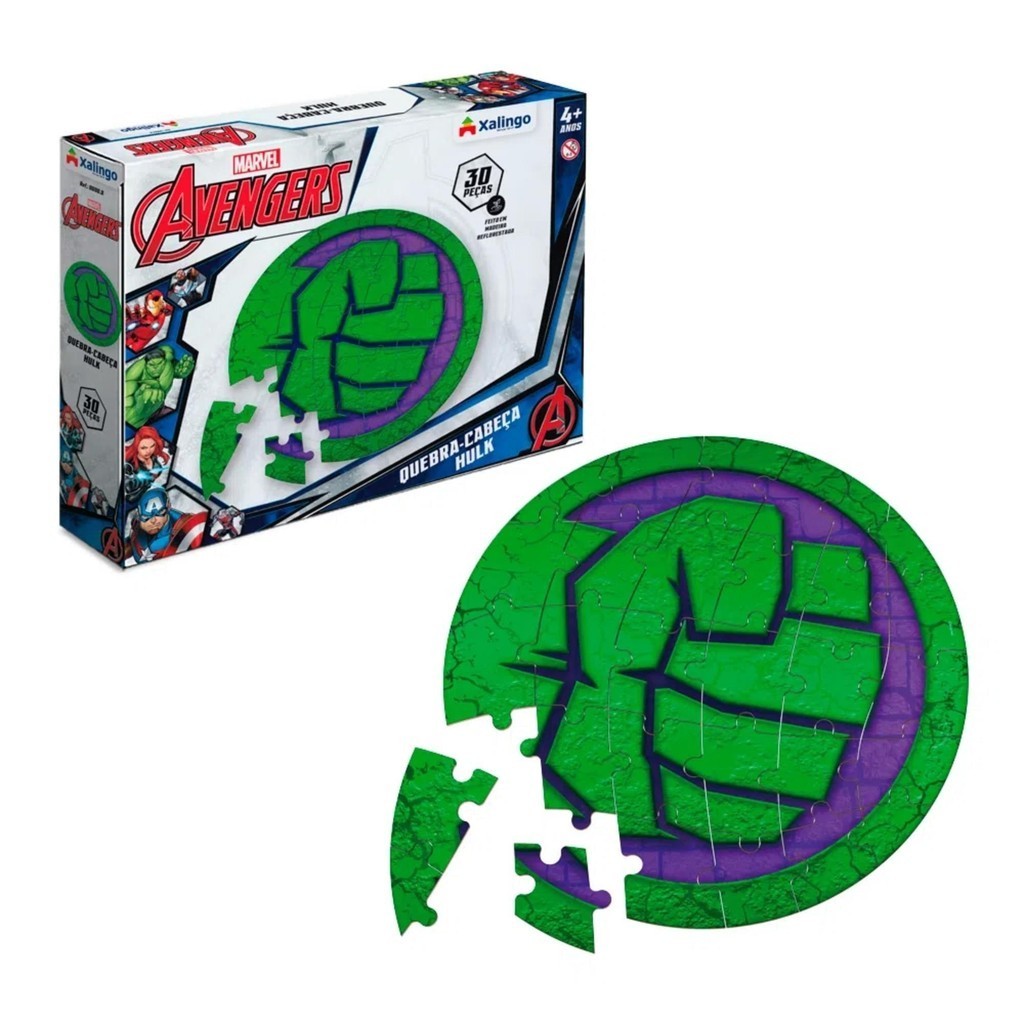 Quebra-Cabeça Avengers Hulk 30 Peças para Crianças a Partir de 4 Anos Xalingo - 17743 - Mom & Baby