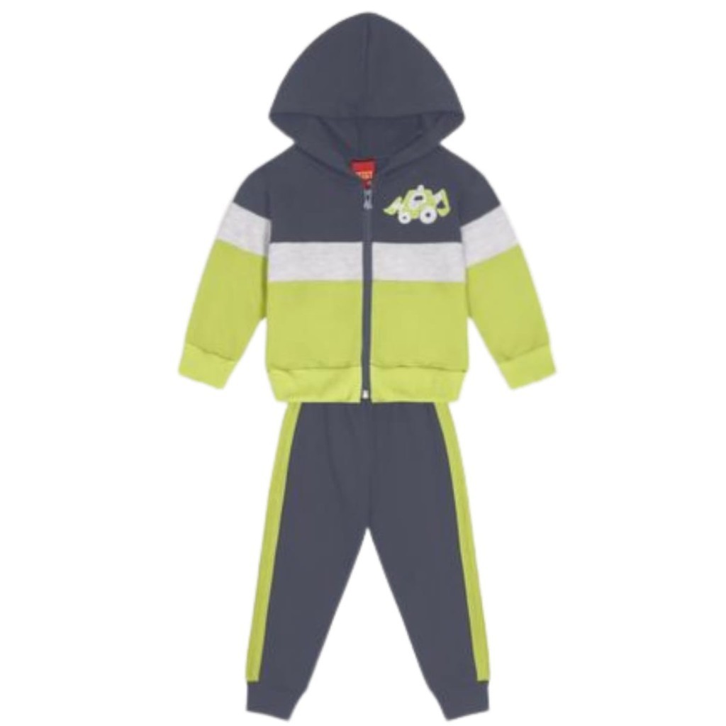Conjunto Bebê Menino -Moletom Peluciado com Ziper e Capuz- Cor Verde Lima/Cinza - KYLY