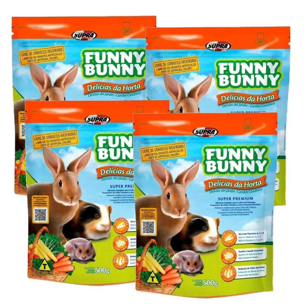 Kit 4 Funny Bunny Delícias Da Horta 500g Ração Para Hamster, Coelhos e Porquinhos Da India