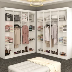 Closet Casal em L Ele e Ela 4 Metros 16 Prateleiras 4 Cabideiros